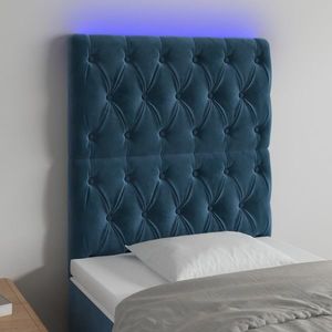 vidaXL Tăblie de pat cu LED, albastru închis, 80x7x118/128cm, catifea imagine