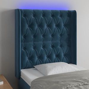 vidaXL Tăblie de pat cu LED, albastru închis, 83x16x118/128cm, catifea imagine