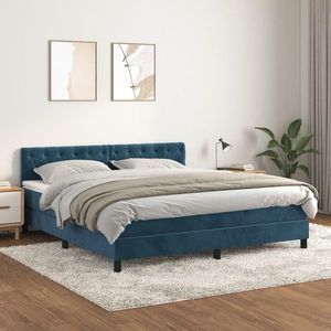 vidaXL Pat box spring cu saltea, albastru închis, 160x200 cm, catifea imagine