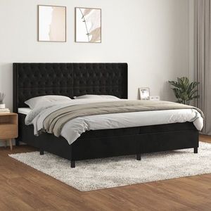 vidaXL Pat box spring cu saltea, negru, 200x200 cm, catifea imagine