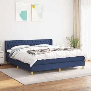 vidaXL Pat box spring cu saltea, albastru, 180x200 cm, material textil imagine