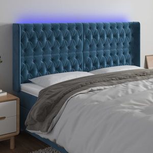 vidaXL Tăblie de pat cu LED, albastru închis, 183x16x118/128cm catifea imagine