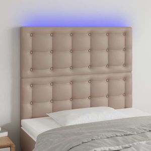 vidaXL Tăblie de pat cu LED, cappuccino, 100x5x118/128 cm, piele eco imagine