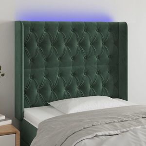 vidaXL Tăblie de pat cu LED, verde închis, 93x16x118/128cm, catifea imagine