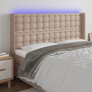 vidaXL Tăblie de pat cu LED, cappuccino, 203x16x118/128 cm, piele eco imagine