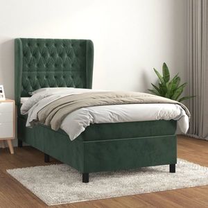 vidaXL Pat box spring cu saltea, verde închis, 90x190 cm, catifea imagine