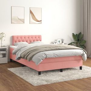 vidaXL Pat box spring cu saltea, roz, 120x200 cm, catifea imagine