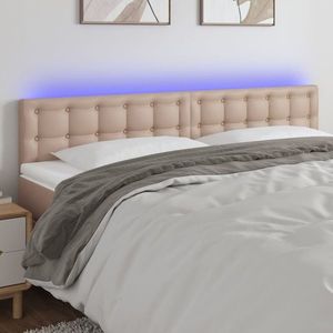 vidaXL Tăblie de pat cu LED cappuccino 200x5x78/88 cm piele ecologică imagine