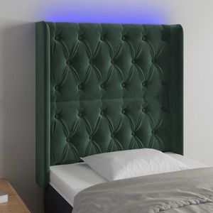 vidaXL Tăblie de pat cu LED, verde închis, 83x16x118/128 cm, catifea imagine