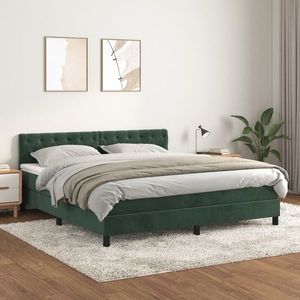 vidaXL Pat box spring cu saltea, verde închis, 160x200 cm, catifea imagine