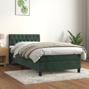 vidaXL Pat box spring cu saltea, verde închis, 100x200 cm, catifea imagine