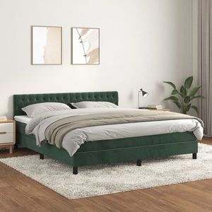 vidaXL Pat box spring cu saltea, verde închis, 180x200 cm, catifea imagine