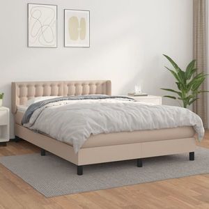 vidaXL Pat box spring cu saltea, cappuccino, 140x200cm piele ecologică imagine