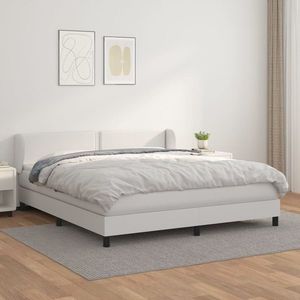 vidaXL Pat box spring cu saltea, alb, 160x200 cm, piele ecologică imagine