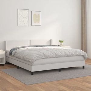 vidaXL Pat box spring cu saltea, alb, 180x200 cm, piele ecologică imagine