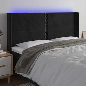 vidaXL Tăblie de pat cu LED, negru, 183x16x118/128 cm, catifea imagine