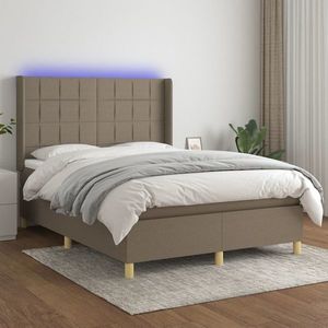 vidaXL Pat cu arcuri, saltea și LED, gri taupe, 140x190 cm, textil imagine