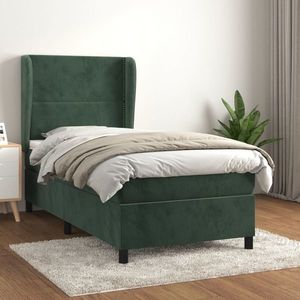 vidaXL Pat box spring cu saltea, verde închis, 100x200 cm, catifea imagine