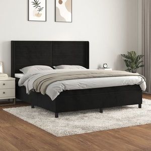 vidaXL Pat box spring cu saltea, negru, 180x200 cm, catifea imagine