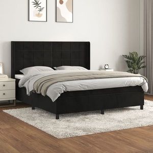 vidaXL Pat box spring cu saltea, negru, 160x200 cm, catifea imagine