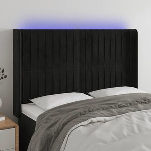 vidaXL Tăblie de pat cu LED, negru, 147x16x118/128 cm, catifea imagine