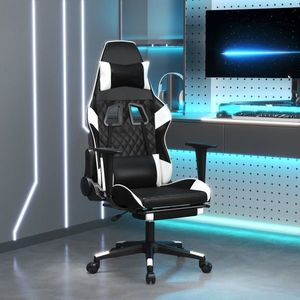 vidaXL Scaun de gaming masaj/suport picioare alb/negru piele eco imagine