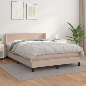 vidaXL Pat box spring cu saltea, cappuccino, 140x200cm piele ecologică imagine