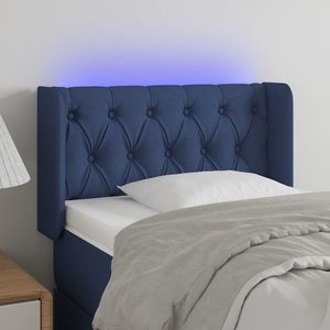 vidaXL Tăblie de pat cu LED, albastru, 83x16x78/88 cm, textil imagine