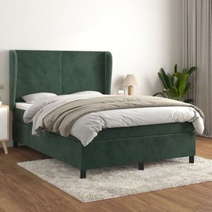 vidaXL Pat box spring cu saltea, verde închis, 140x190 cm, catifea imagine