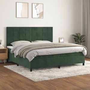 vidaXL Pat box spring cu saltea, verde închis, 200x200 cm, catifea imagine