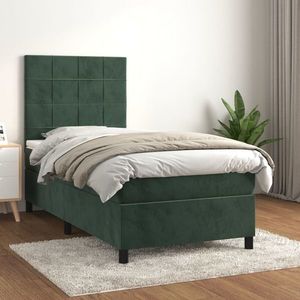 vidaXL Pat box spring cu saltea, verde închis, 100x200 cm, catifea imagine