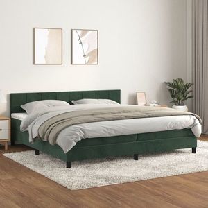 vidaXL Pat box spring cu saltea, verde închis, 200x200 cm, catifea imagine