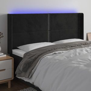 vidaXL Tăblie de pat cu LED, negru, 163x16x118/128 cm, catifea imagine