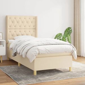 vidaXL Pat box spring cu saltea, crem, 80x200 cm, textil imagine