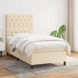 vidaXL Pat box spring cu saltea, crem, 80x200 cm, textil imagine