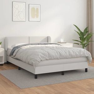 vidaXL Pat box spring cu saltea, alb, 140x190 cm, piele ecologică imagine