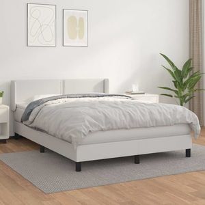 vidaXL Pat box spring cu saltea, alb, 140x190 cm, piele ecologică imagine