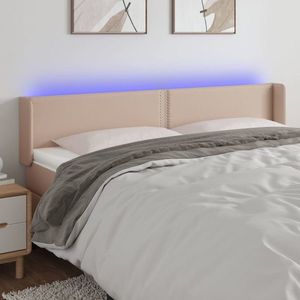 vidaXL Tăblie de pat cu LED, cappuccino 163x16x78/88cm piele ecologică imagine