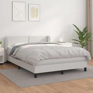 vidaXL Pat box spring cu saltea, alb, 140x200 cm, piele ecologică imagine