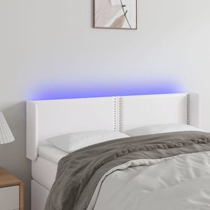 vidaXL Tăblie de pat cu LED, alb, 147x16x78/88 cm, piele ecologică imagine