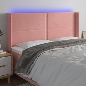 vidaXL Tăblie de pat cu LED, roz, 163x16x118/128 cm, catifea imagine