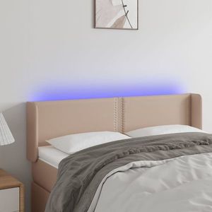 vidaXL Tăblie de pat cu LED cappuccino 147x16x78/88 cm piele ecologică imagine