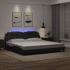 vidaXL Cadru de pat cu lumini LED, negru, 200x200 cm, piele ecologică imagine