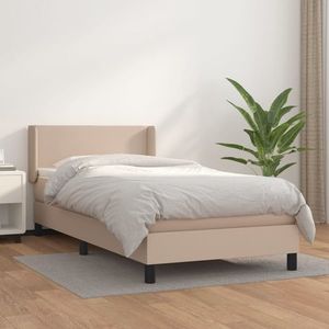 vidaXL Pat box spring cu saltea, cappuccino, 80x200 cm piele ecologică imagine