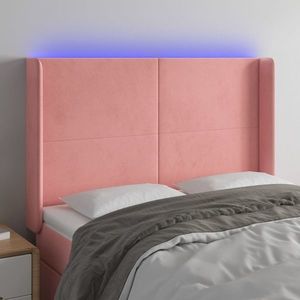 vidaXL Tăblie de pat cu LED, roz, 147x16x118/128 cm, catifea imagine