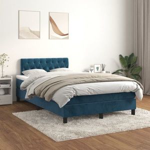 vidaXL Pat box spring cu saltea, albastru închis, 120x200 cm, catifea imagine