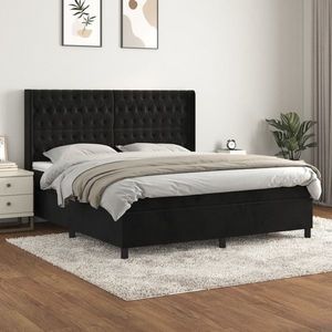 vidaXL Pat box spring cu saltea, negru, 180x200 cm, catifea imagine