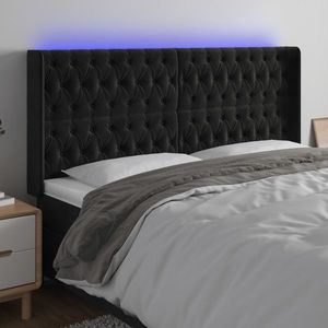 vidaXL Tăblie de pat cu LED, negru, 183x16x118/128 cm, catifea imagine