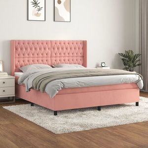 vidaXL Pat box spring cu saltea, roz, 180x200 cm, catifea imagine