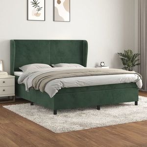 vidaXL Pat box spring cu saltea, verde închis, 180x200 cm, catifea imagine